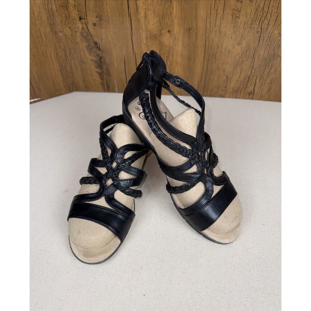 Baretraps Black Strappy Braided Gladiator Sandals Back Zip Comfort Size 7.5W
